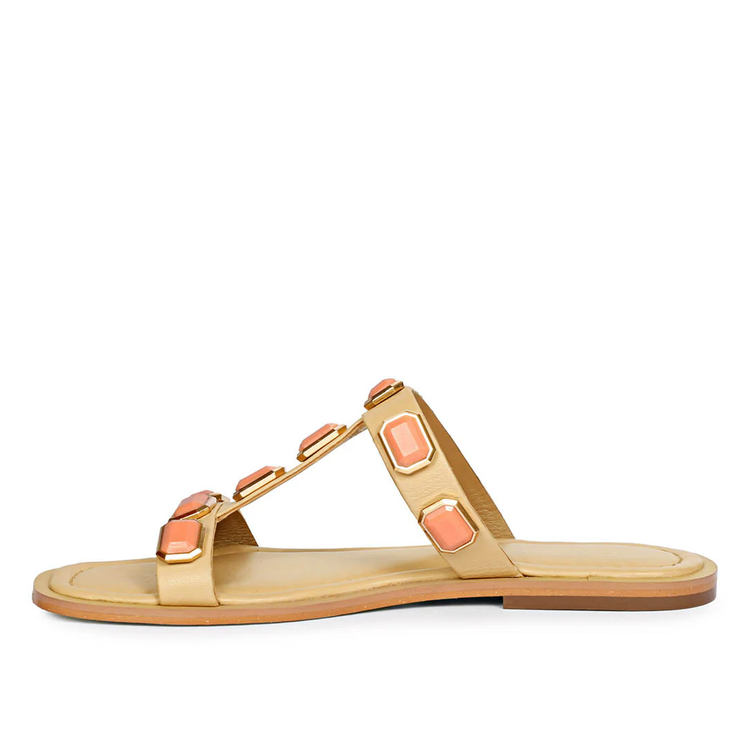 Saint Celeste Pink Stones Embellished Natural Leather Flats - Image 3