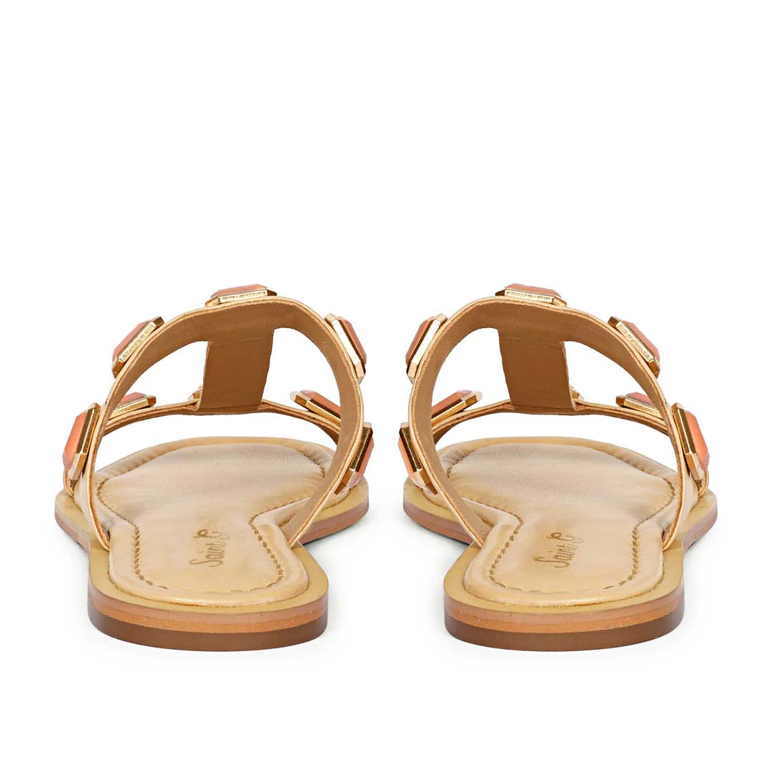 Saint Celeste Pink Stones Embellished Natural Leather Flats - Image 5
