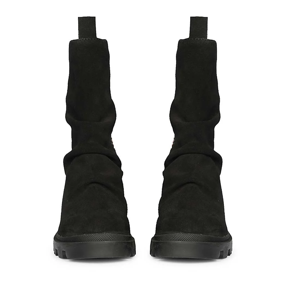 Saint Celestia Black Leather Crystal High Ankle Boots - Image 4