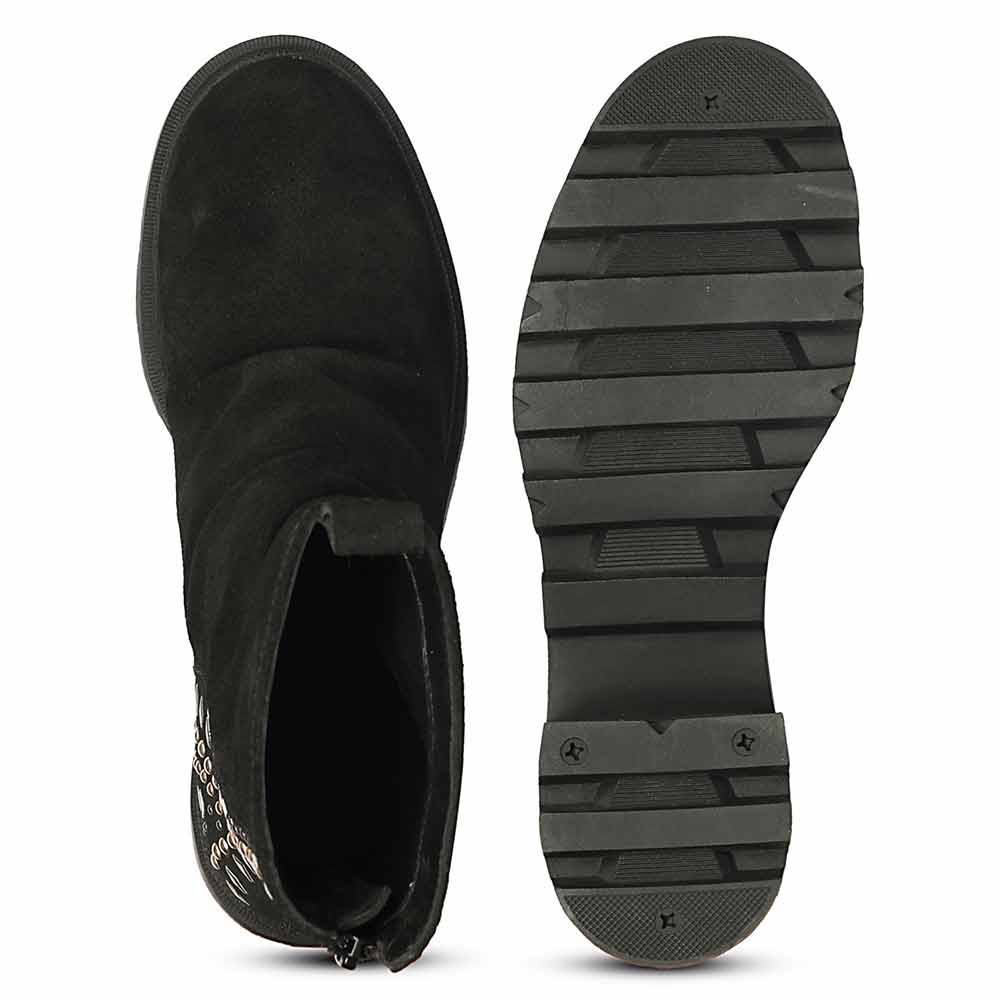 Saint Celestia Black Leather Crystal High Ankle Boots - Image 6