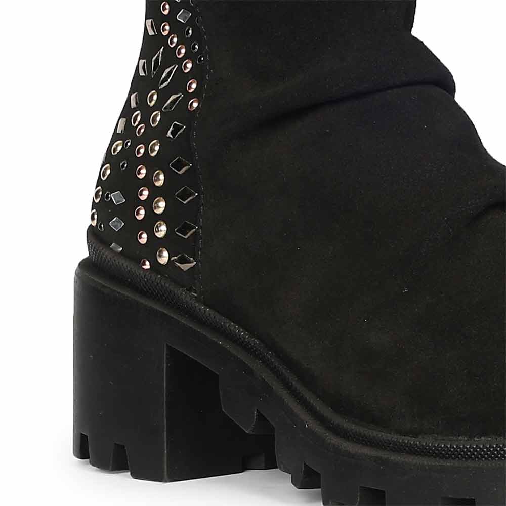 Saint Celestia Black Leather Crystal High Ankle Boots - Image 7