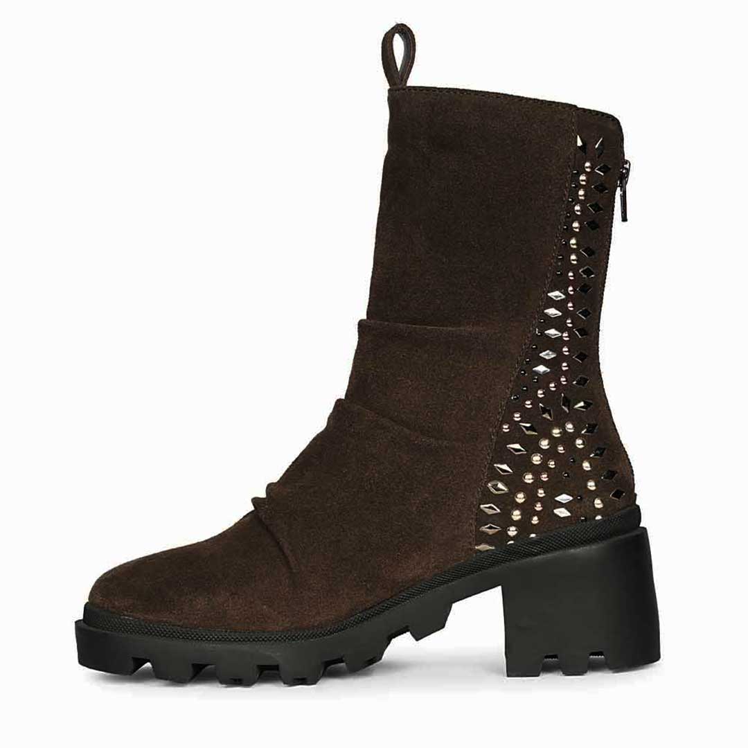 Saint Celestia Brown Leather Crystal High Ankle Boots - Image 3