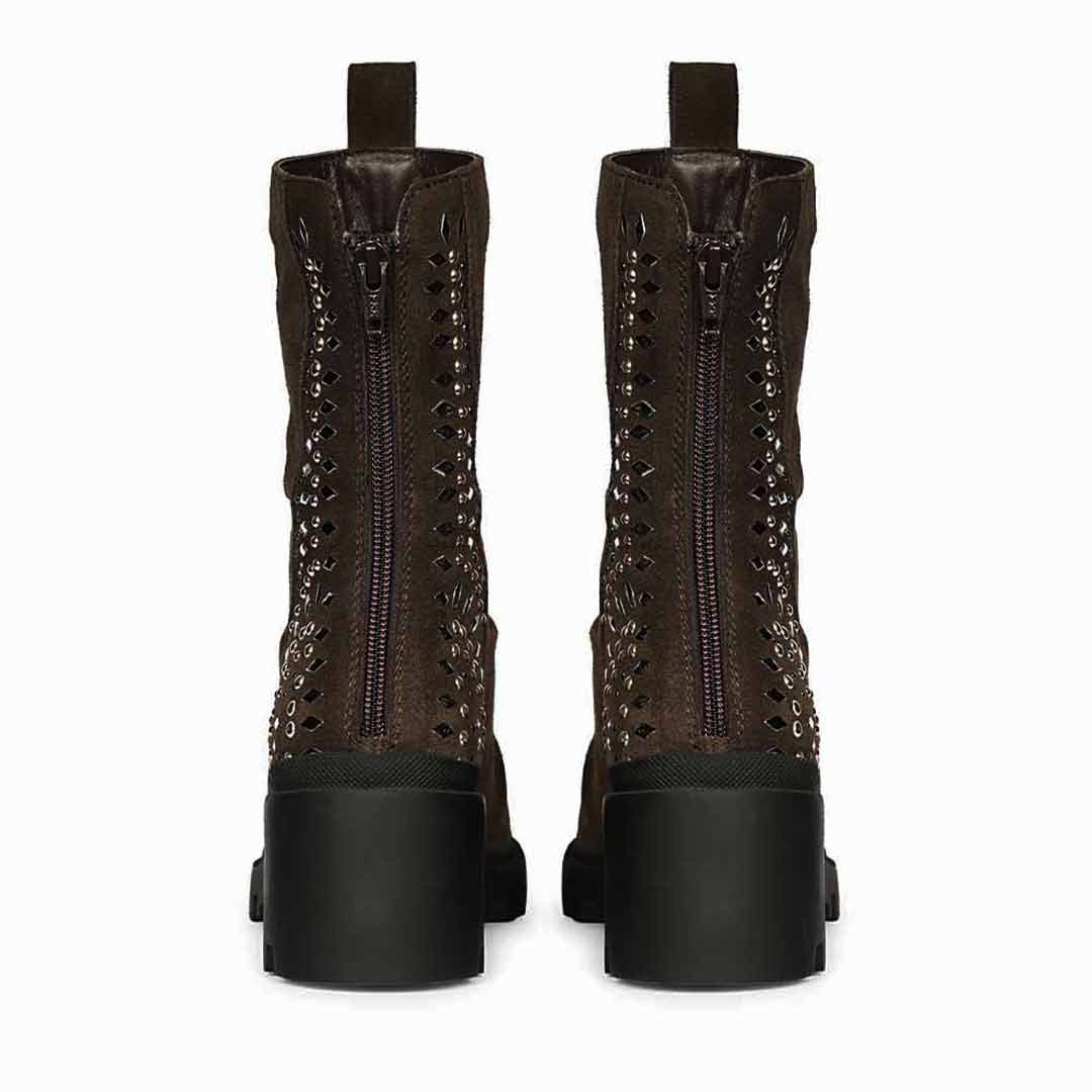 Saint Celestia Brown Leather Crystal High Ankle Boots - Image 5