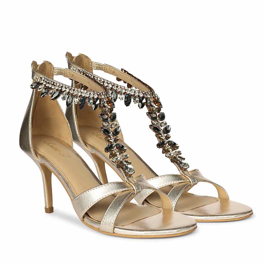 Saint Celestia Stone Embellished Gold Leather Stilettos - Image 3