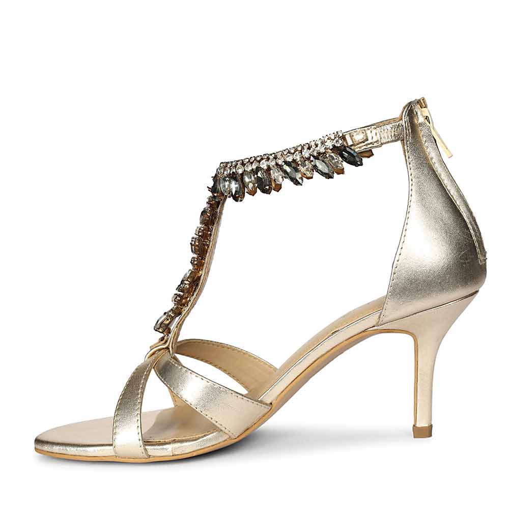 Saint Celestia Stone Embellished Gold Leather Stilettos - Image 4