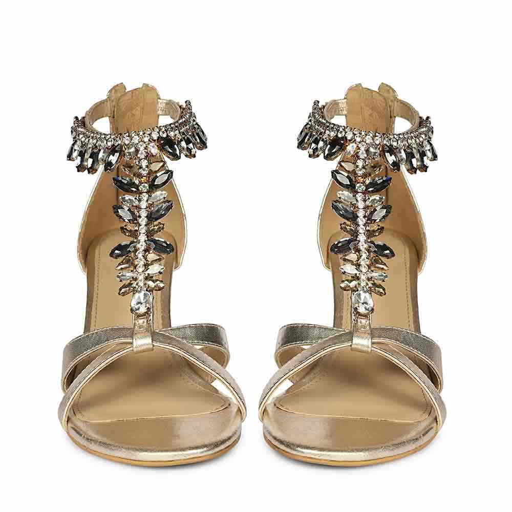 Saint Celestia Stone Embellished Gold Leather Stilettos - Image 5