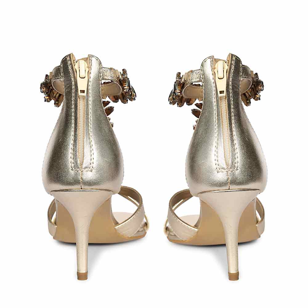 Saint Celestia Stone Embellished Gold Leather Stilettos - Image 6