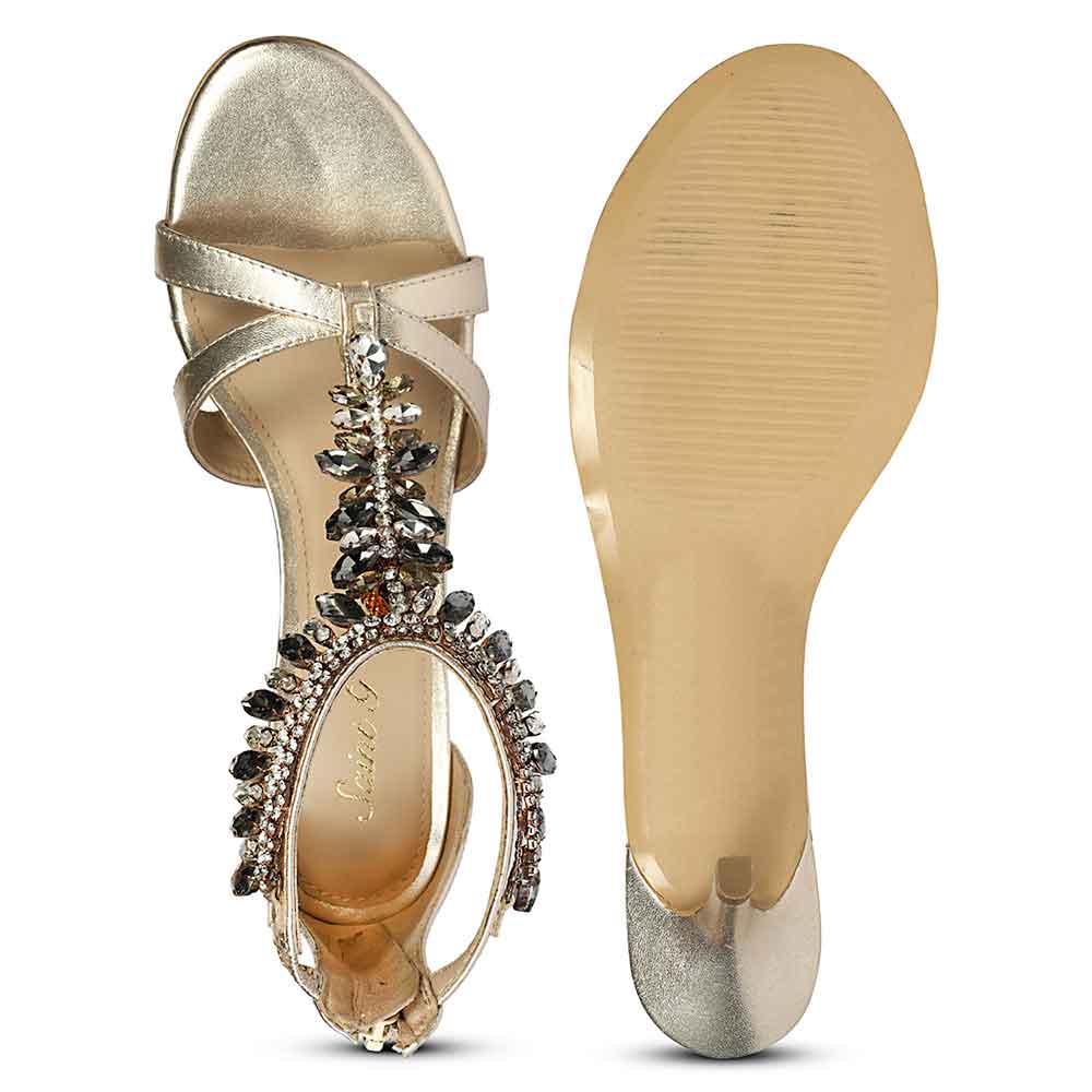 Saint Celestia Stone Embellished Gold Leather Stilettos - Image 7