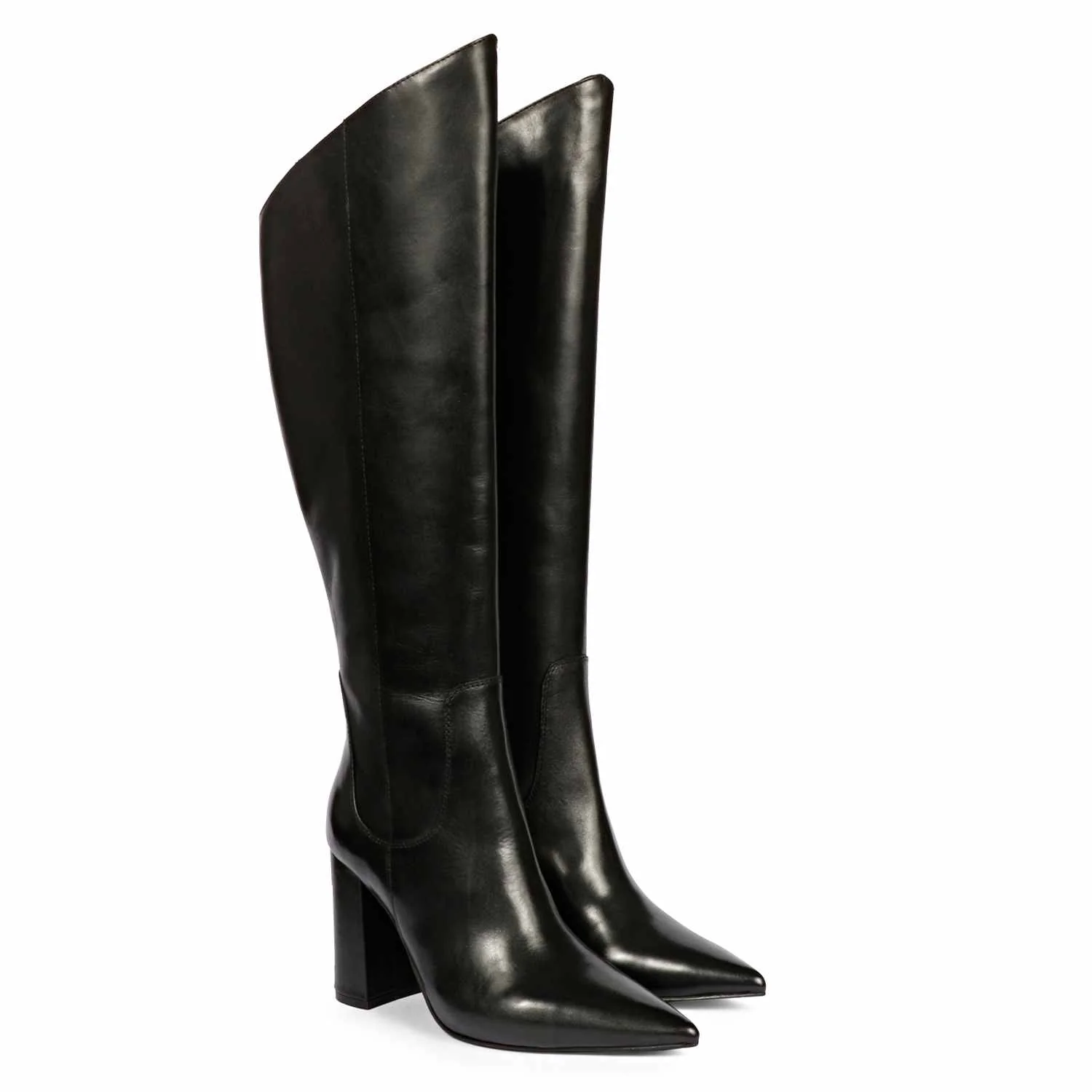 Saint Celia Black Leather Block Heel Long Boots - Image 3