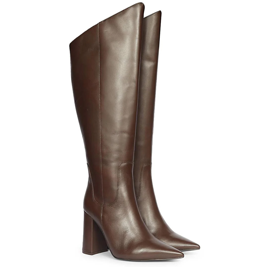 Saint Celia Brown Leather Block Heel Long Boots - Image 3