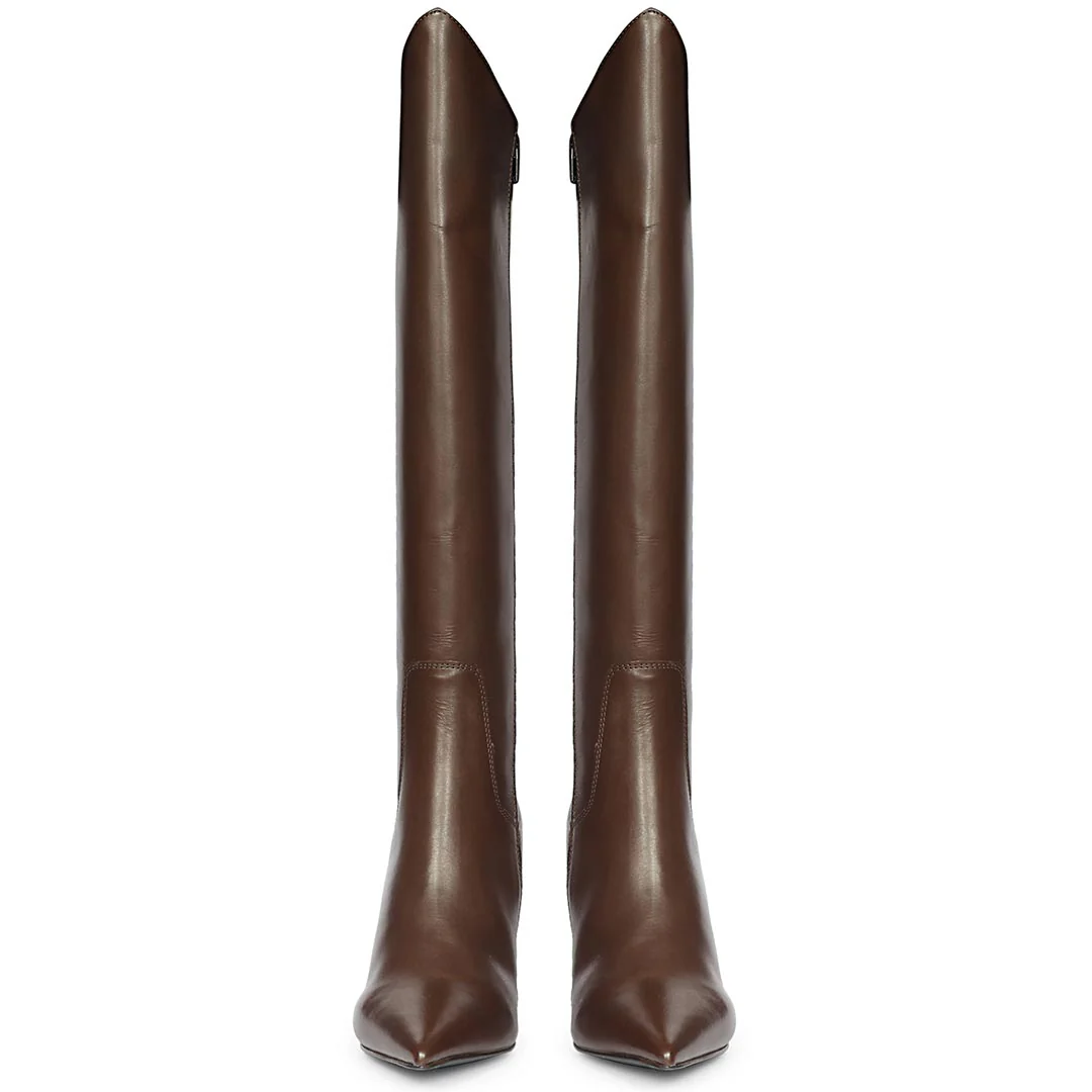 Saint Celia Brown Leather Block Heel Long Boots - Image 5