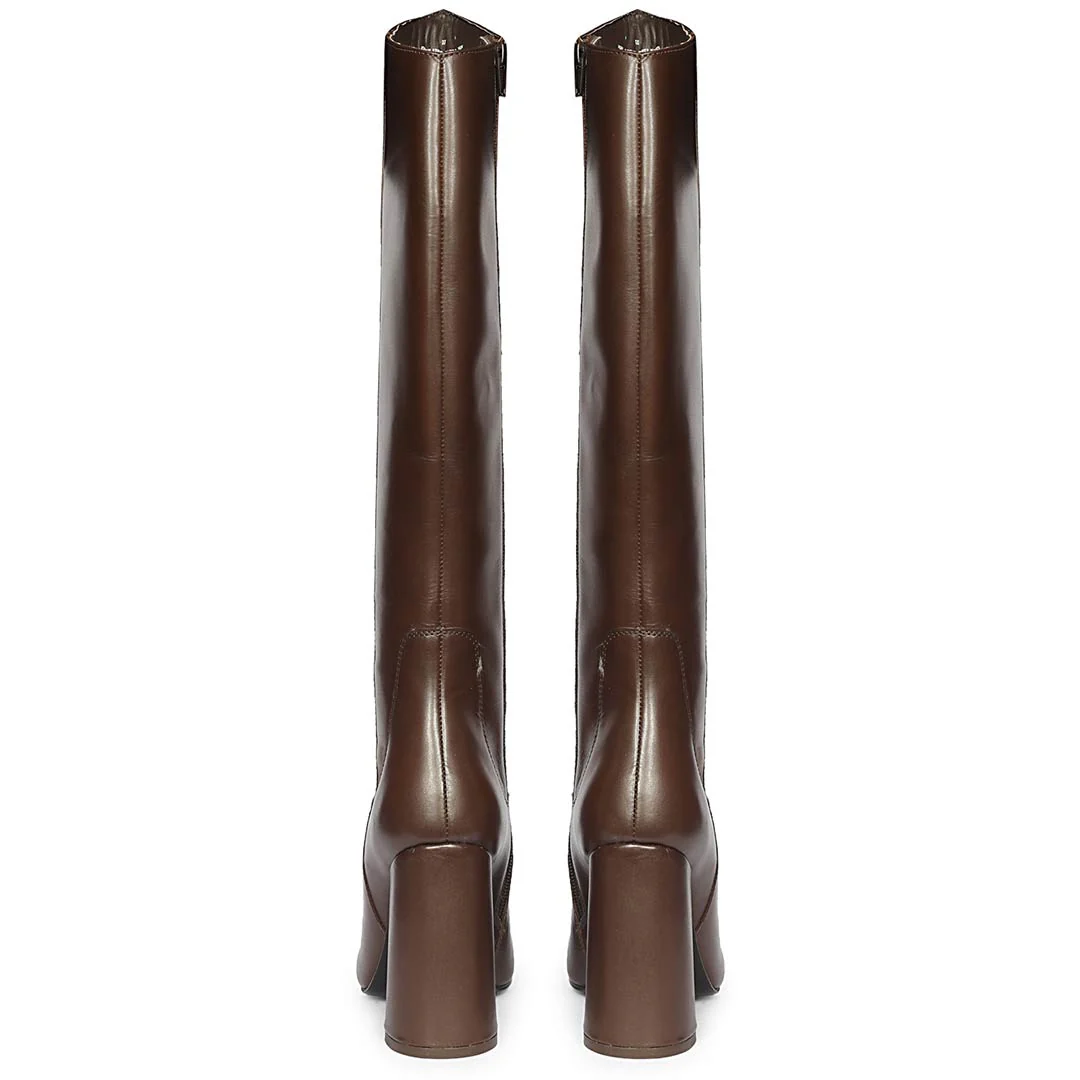 Saint Celia Brown Leather Block Heel Long Boots - Image 6