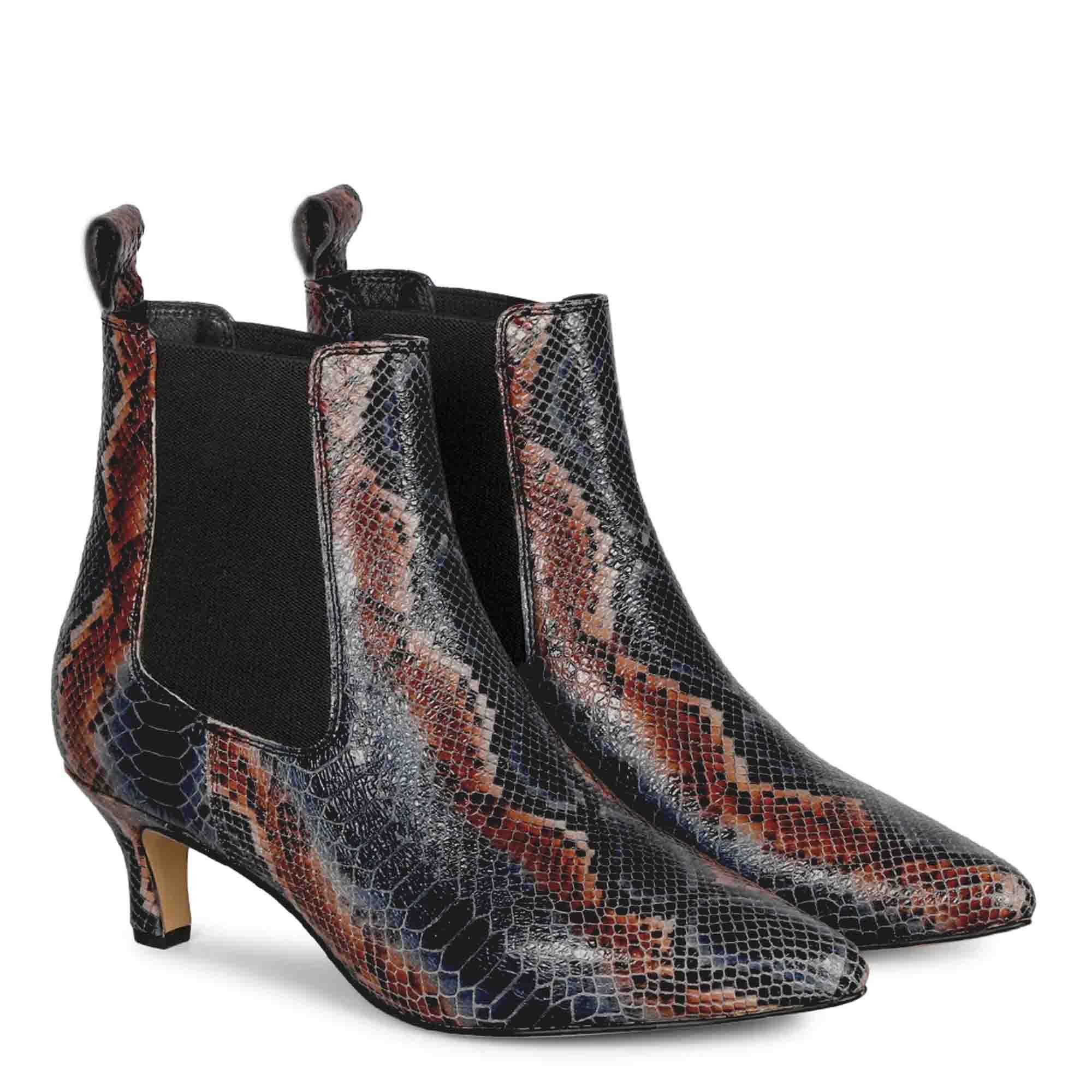 Saint Chloé Snake Print Leather Kitten Heel Ankle Boots - Image 5