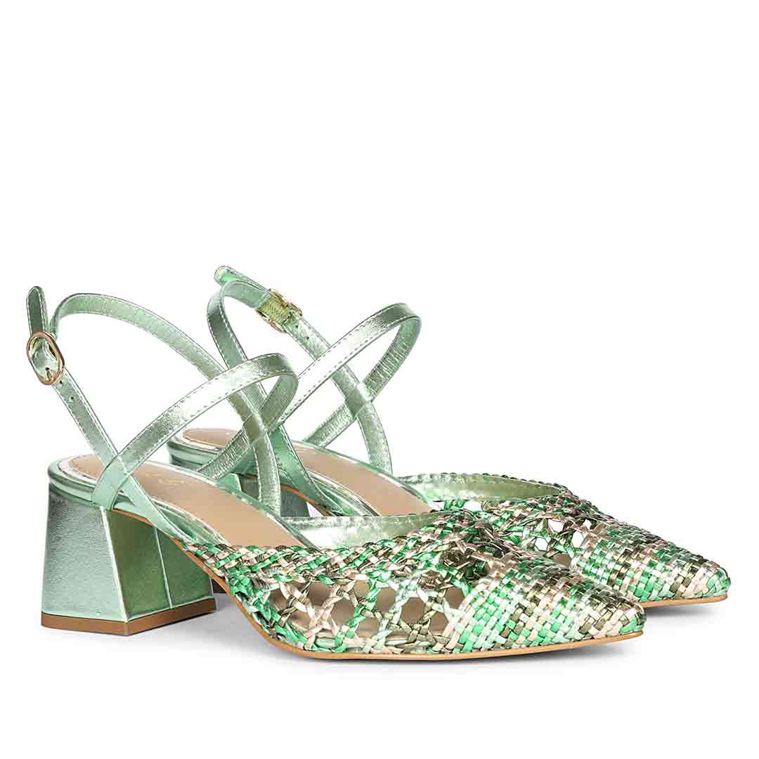 Saint Cianna Green Multi Hand-Woven Leather Block Heels - Image 3