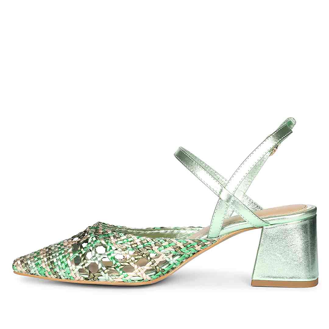 Saint Cianna Green Multi Hand-Woven Leather Block Heels - Image 4