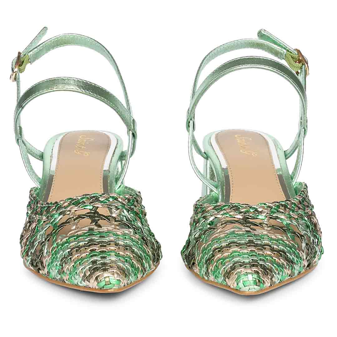 Saint Cianna Green Multi Hand-Woven Leather Block Heels - Image 5
