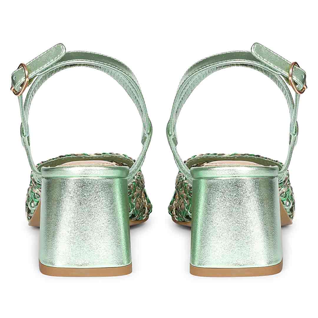 Saint Cianna Green Multi Hand-Woven Leather Block Heels - Image 6