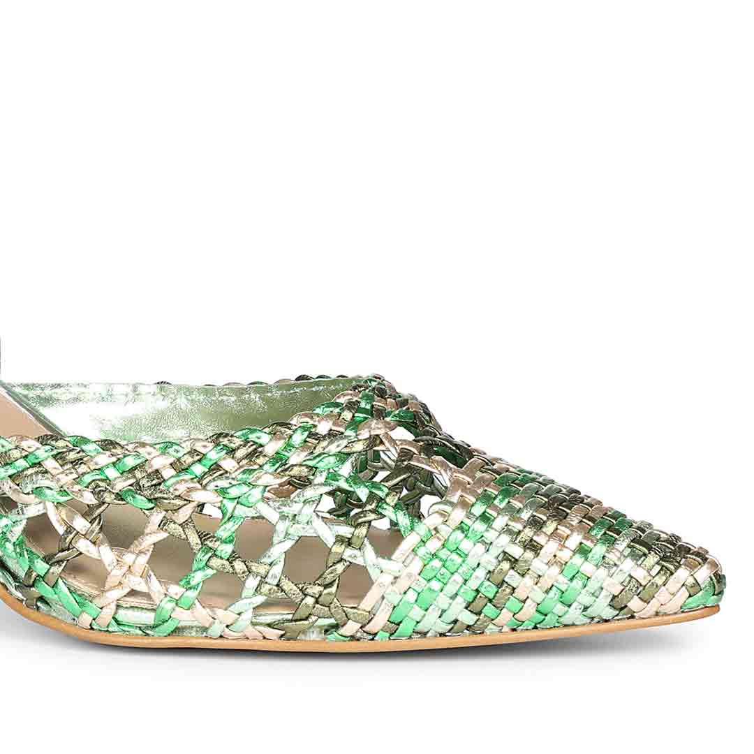 Saint Cianna Green Multi Hand-Woven Leather Block Heels - Image 8