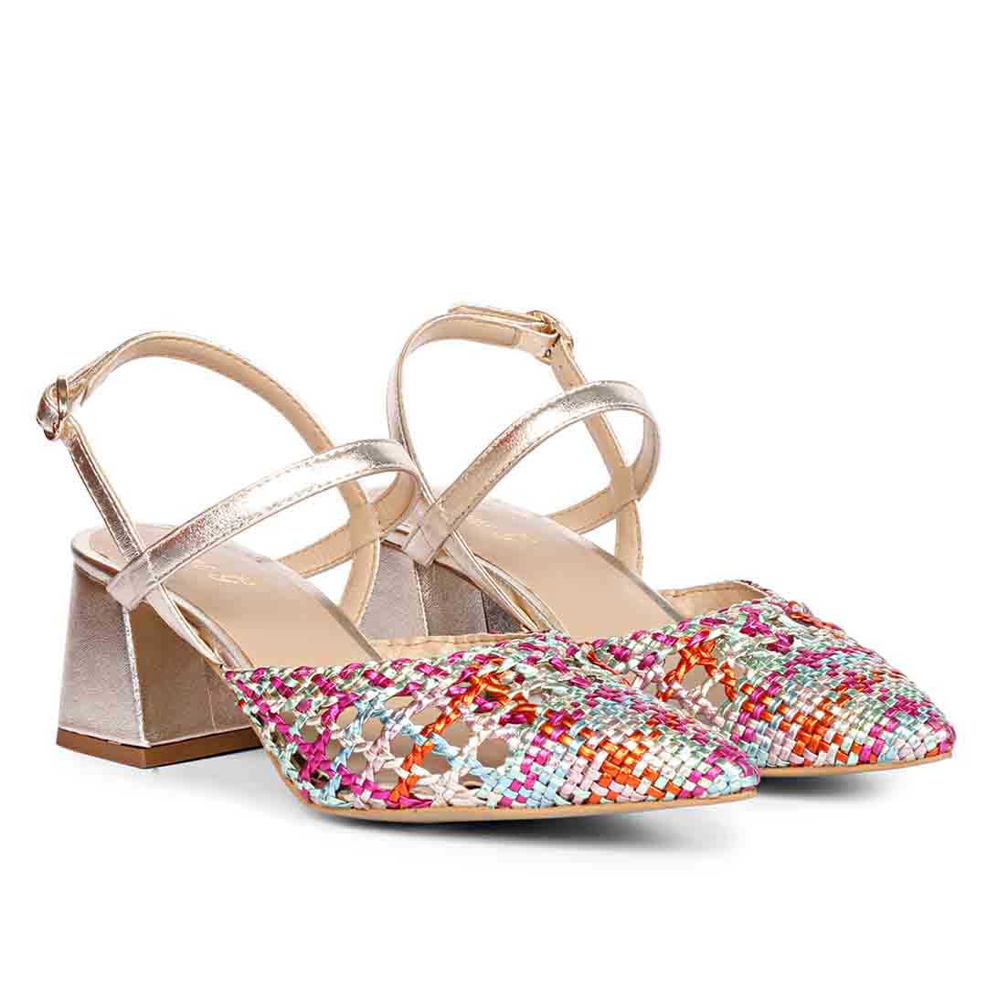 Saint Cianna Multi Metallic Woven Leather Block Heels - Image 3