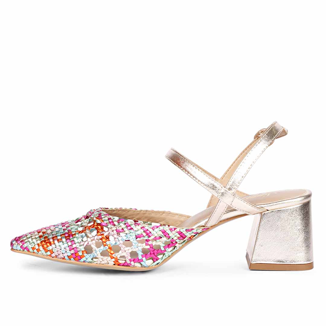 Saint Cianna Multi Metallic Woven Leather Block Heels - Image 4
