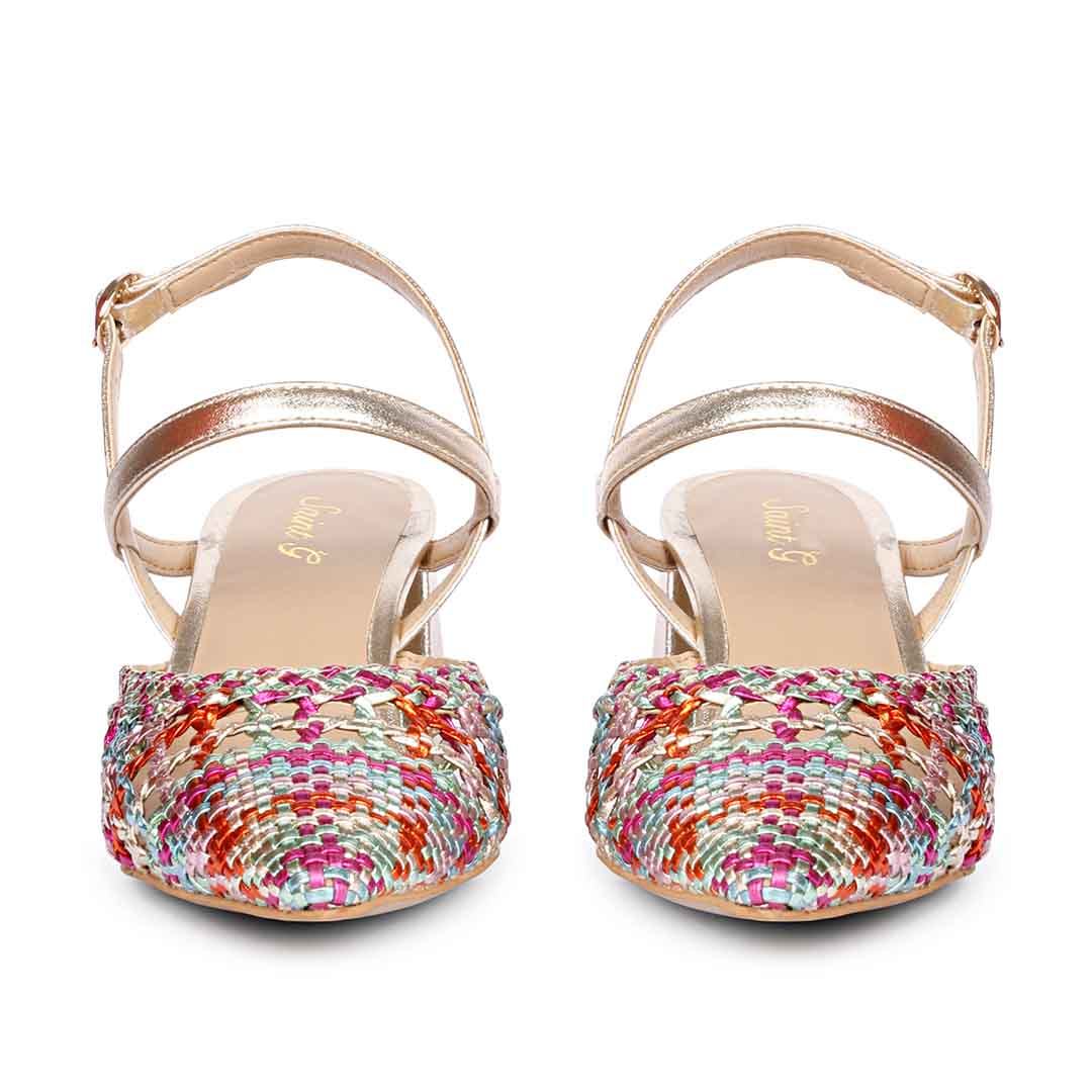 Saint Cianna Multi Metallic Woven Leather Block Heels - Image 5
