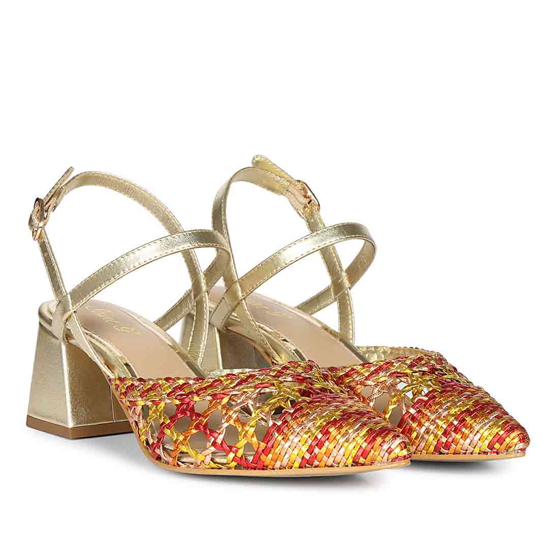 Saint Cianna Orange Multi Hand-Woven Leather Block Heels - Image 3