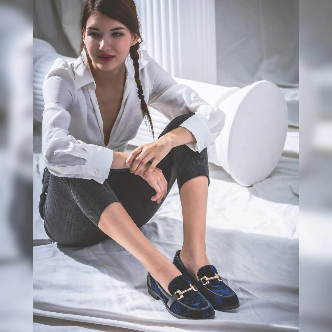 Saint Cinzia Blue Velvet Moccasins - Image 2
