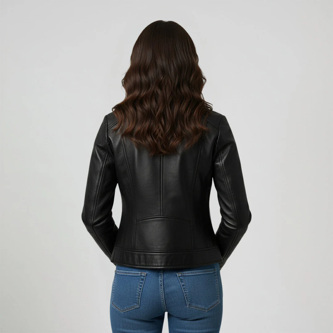 Saint Claiborne Women black Leather Spread Collar Jackets - Image 4