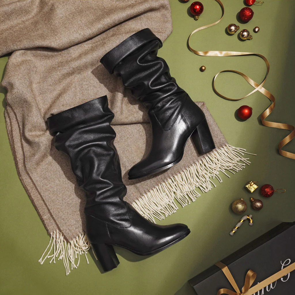 Saint Claretta Black Leather Knee High Slouch Boots - Image 6