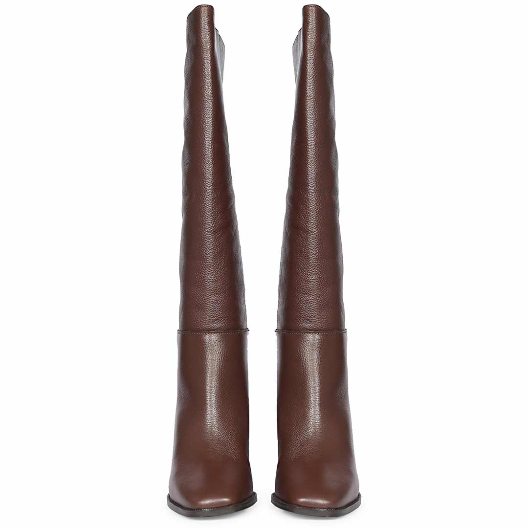 Saint Lia Brown Leather Knee High Slouch Boots - Image 7