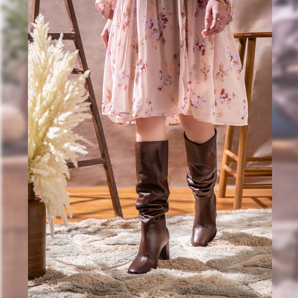 Saint Lia Brown Leather Knee High Slouch Boots - Image 9