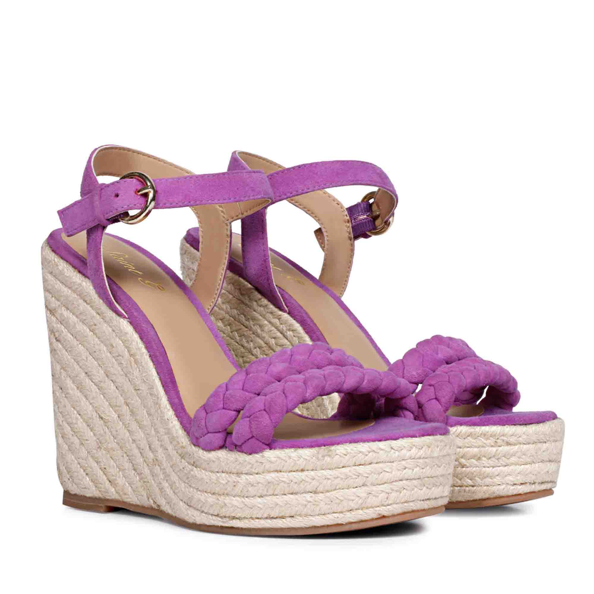 Saint Clarisse Woven Purple Suede Leather Wedge Heels - Image 3