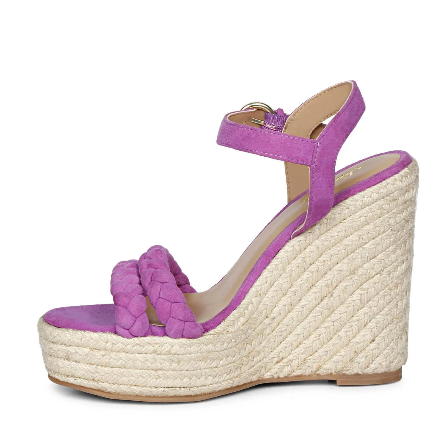 Saint Clarisse Woven Purple Suede Leather Wedge Heels - Image 4