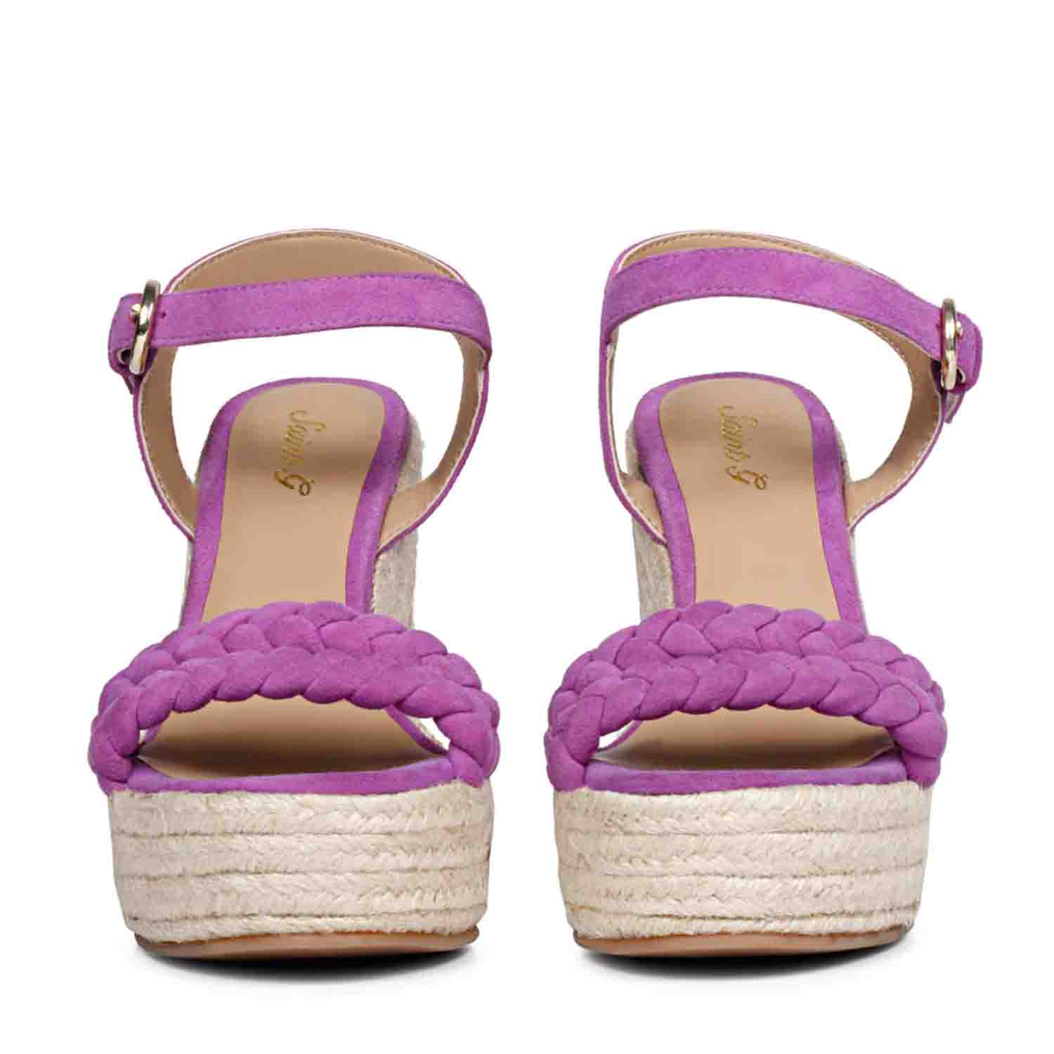 Saint Clarisse Woven Purple Suede Leather Wedge Heels - Image 5