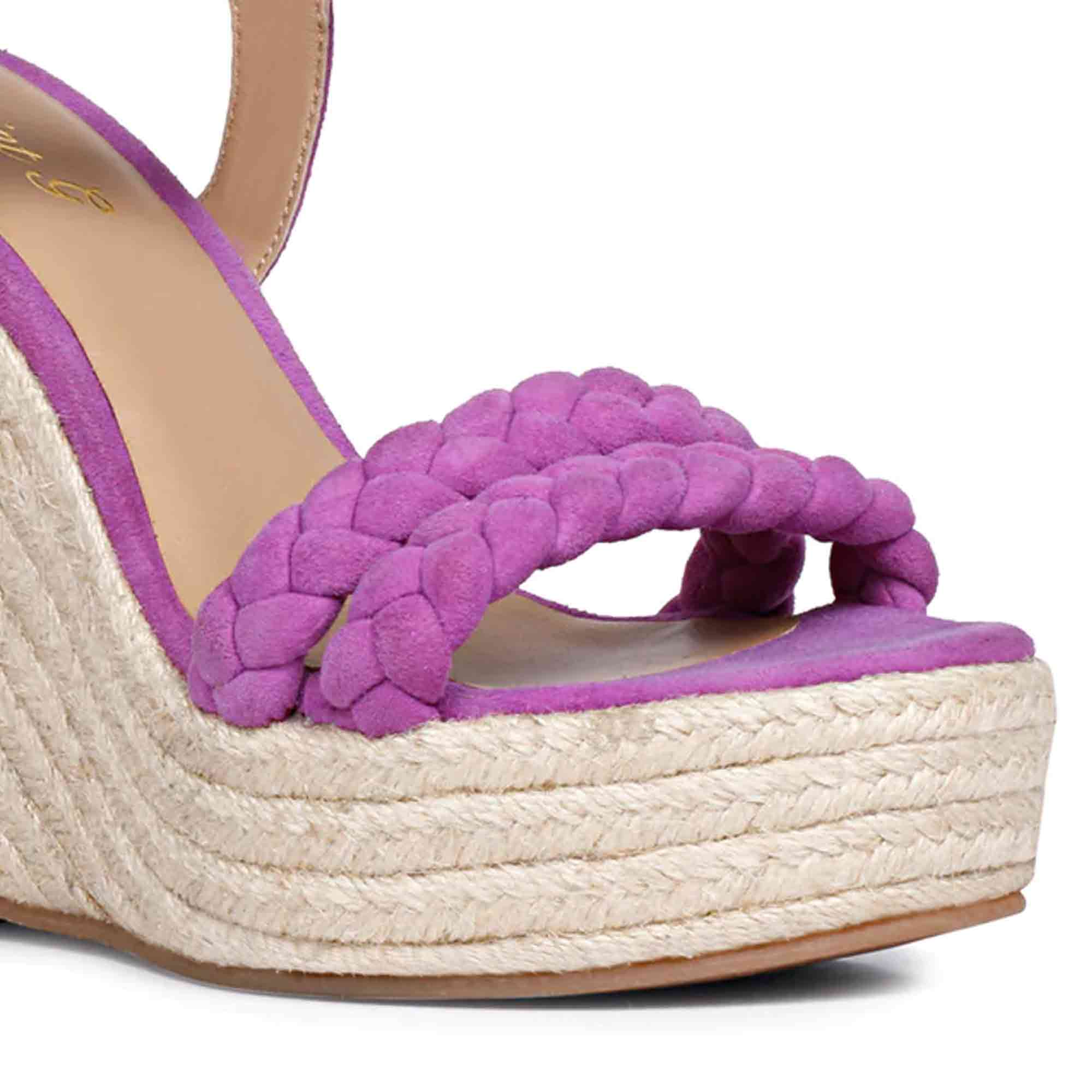 Saint Clarisse Woven Purple Suede Leather Wedge Heels - Image 8