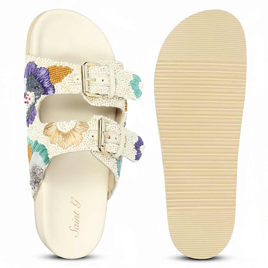 Saint Clio Hand Embroidered Leather Footbed Sandals - Image 4