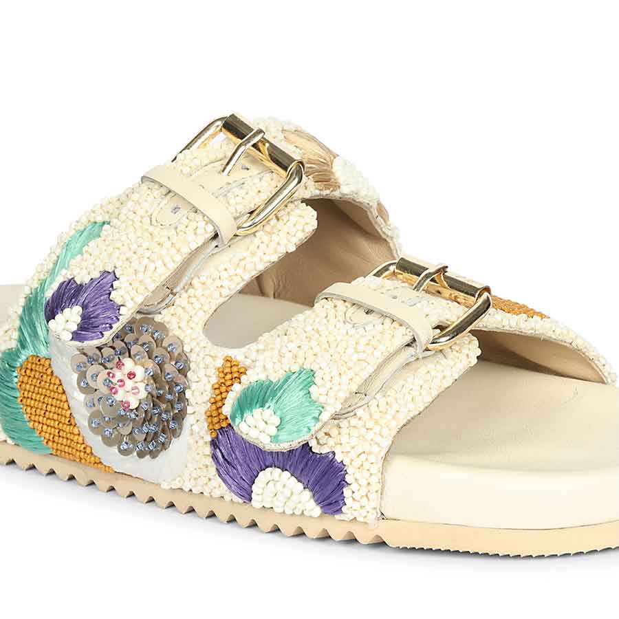 Saint Clio Hand Embroidered Leather Footbed Sandals - Image 5