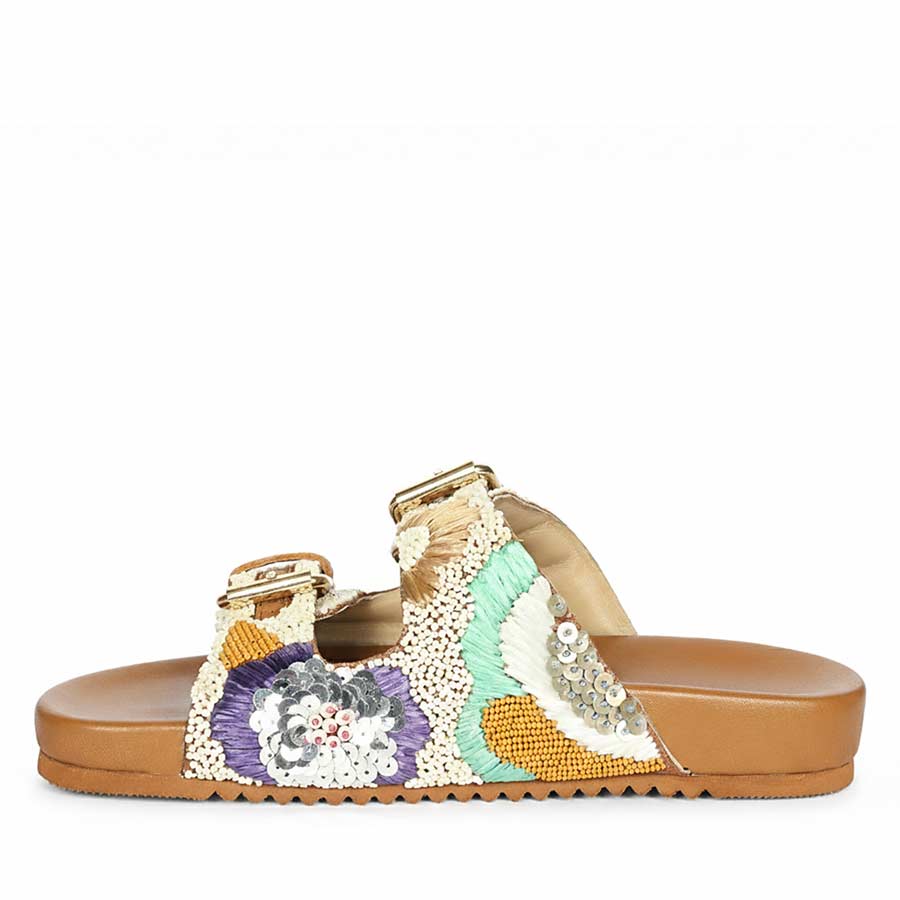 Saint Clio Hand-Embroidered Tan Leather Footbed Sandals - Image 4