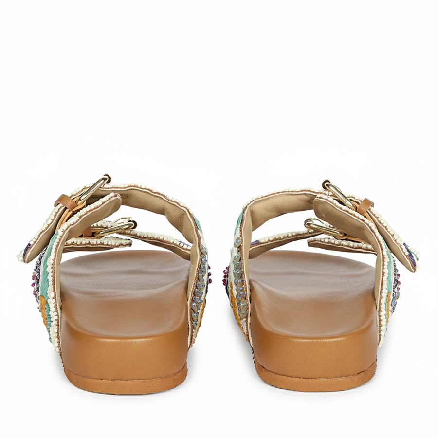 Saint Clio Hand-Embroidered Tan Leather Footbed Sandals - Image 5