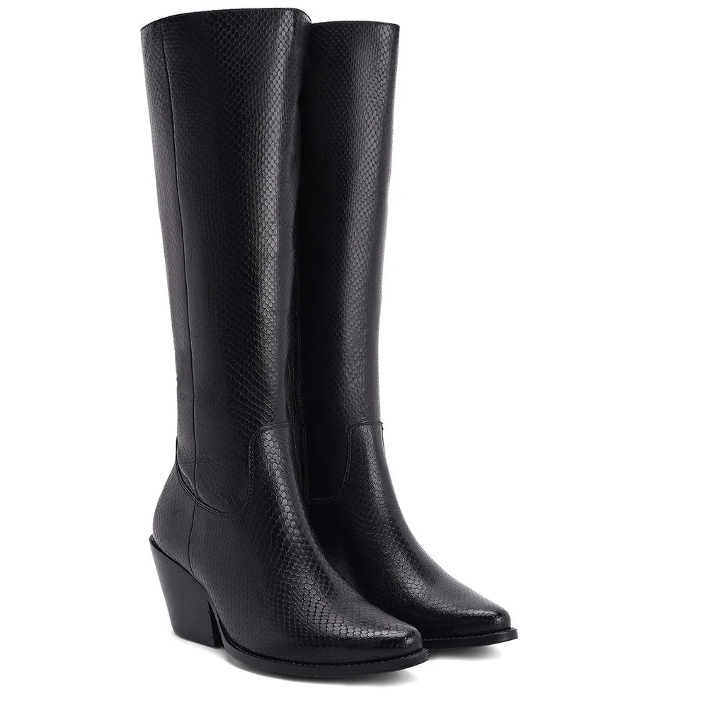 Saint Clochette Snake Embossed Black Leather Knee High Boots - Image 3