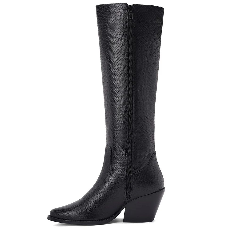 Saint Clochette Snake Embossed Black Leather Knee High Boots - Image 4