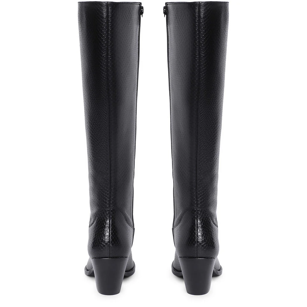 Saint Clochette Snake Embossed Black Leather Knee High Boots - Image 6