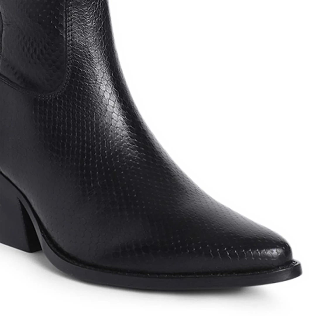 Saint Clochette Snake Embossed Black Leather Knee High Boots - Image 9