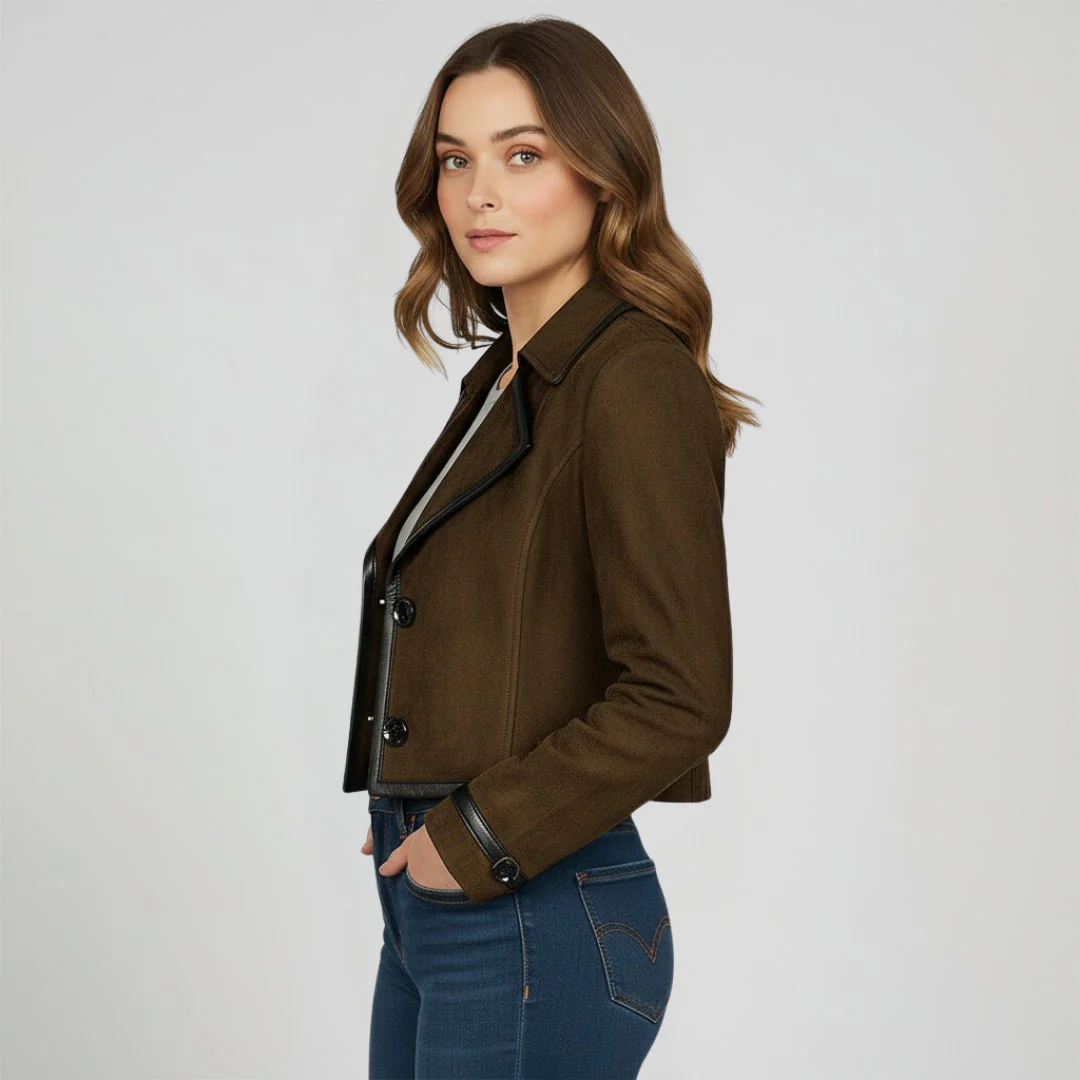 Saint Cloe Women Brown Leather Spread Collar Jackets - Image 3