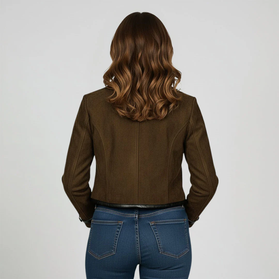 Saint Cloe Women Brown Leather Spread Collar Jackets - Image 4