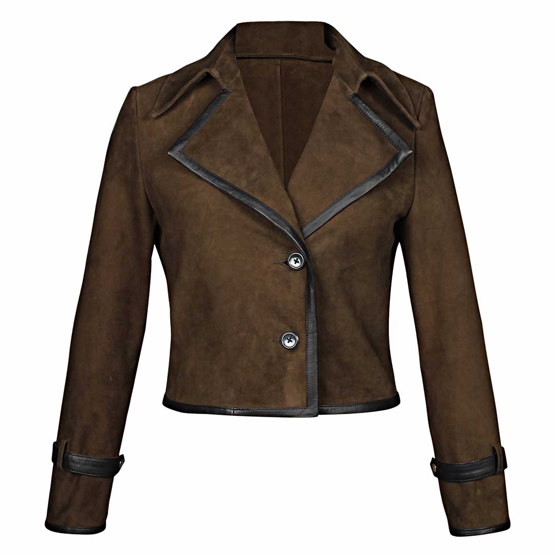 Saint Cloe Women Brown Leather Spread Collar Jackets - Image 5