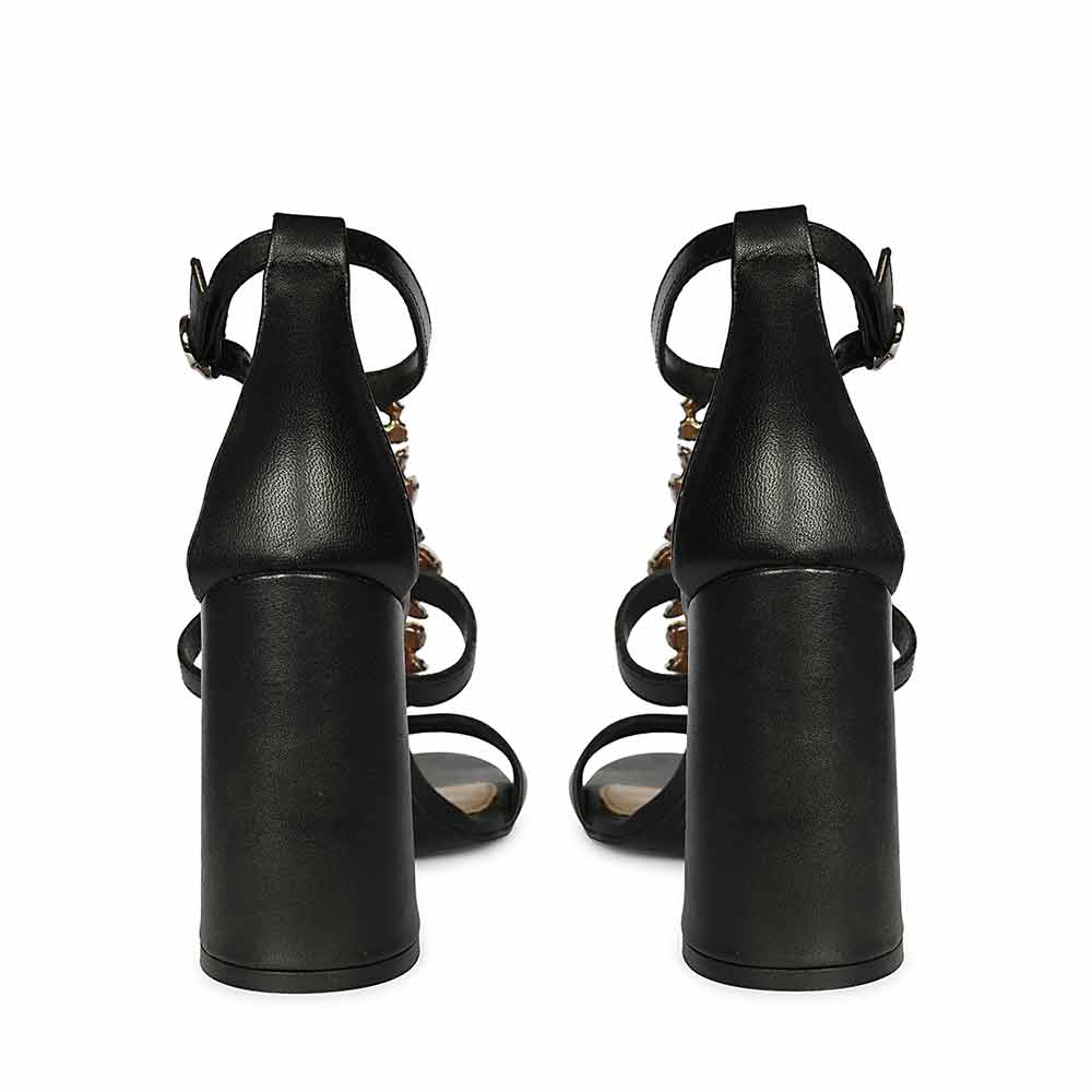 Saint Colleen Silver Stone Metallic Black Leather Block Heels - Image 5