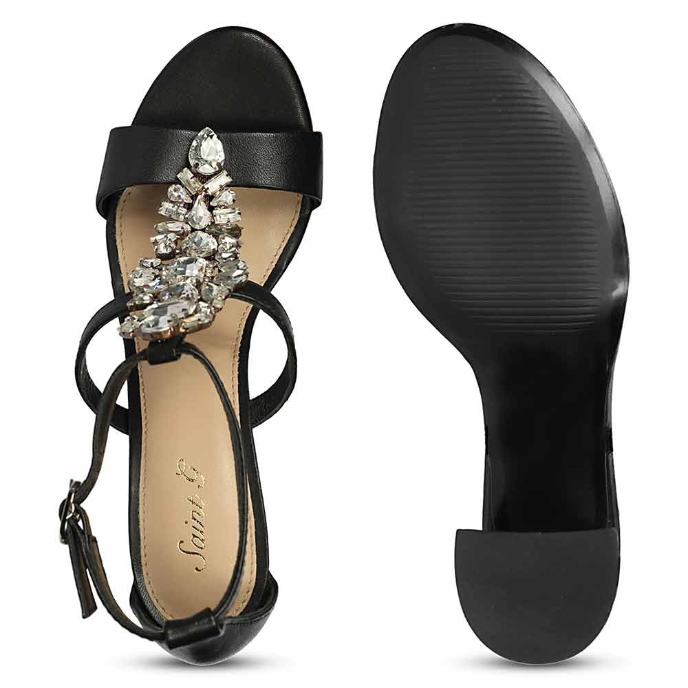 Saint Colleen Silver Stone Metallic Black Leather Block Heels - Image 6
