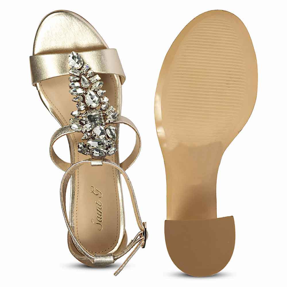 Saint Colleen Silver Stone Metallic Gold Block Heels - Image 6
