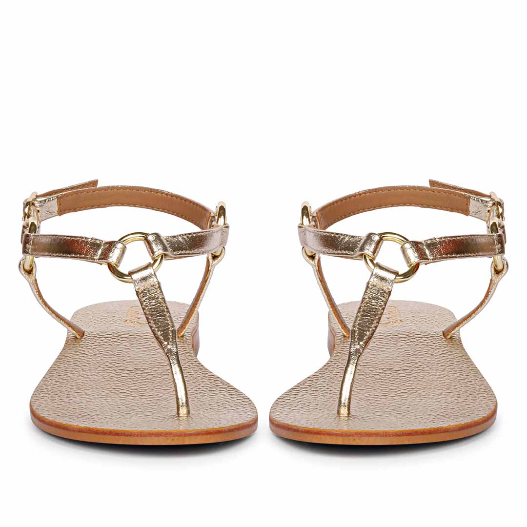 Saint Coretta Platin Ring Gold Leather Sandals - Image 5